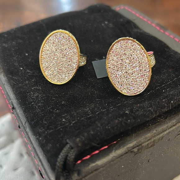 Magnificent Cubic Zirconia Pavé Oval Gold Vermeil sz 7 or Sterling Silver sz 6 - Picture 8 of 11